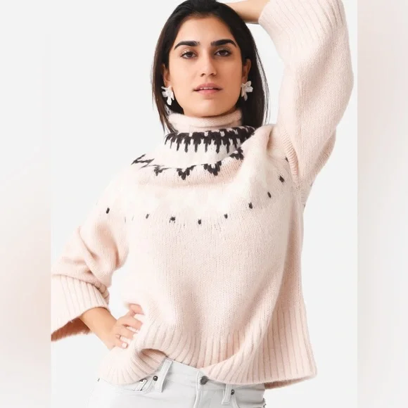 A.L.C. Pink Ruby Fair Isle Turtleneck Oversized Sweater